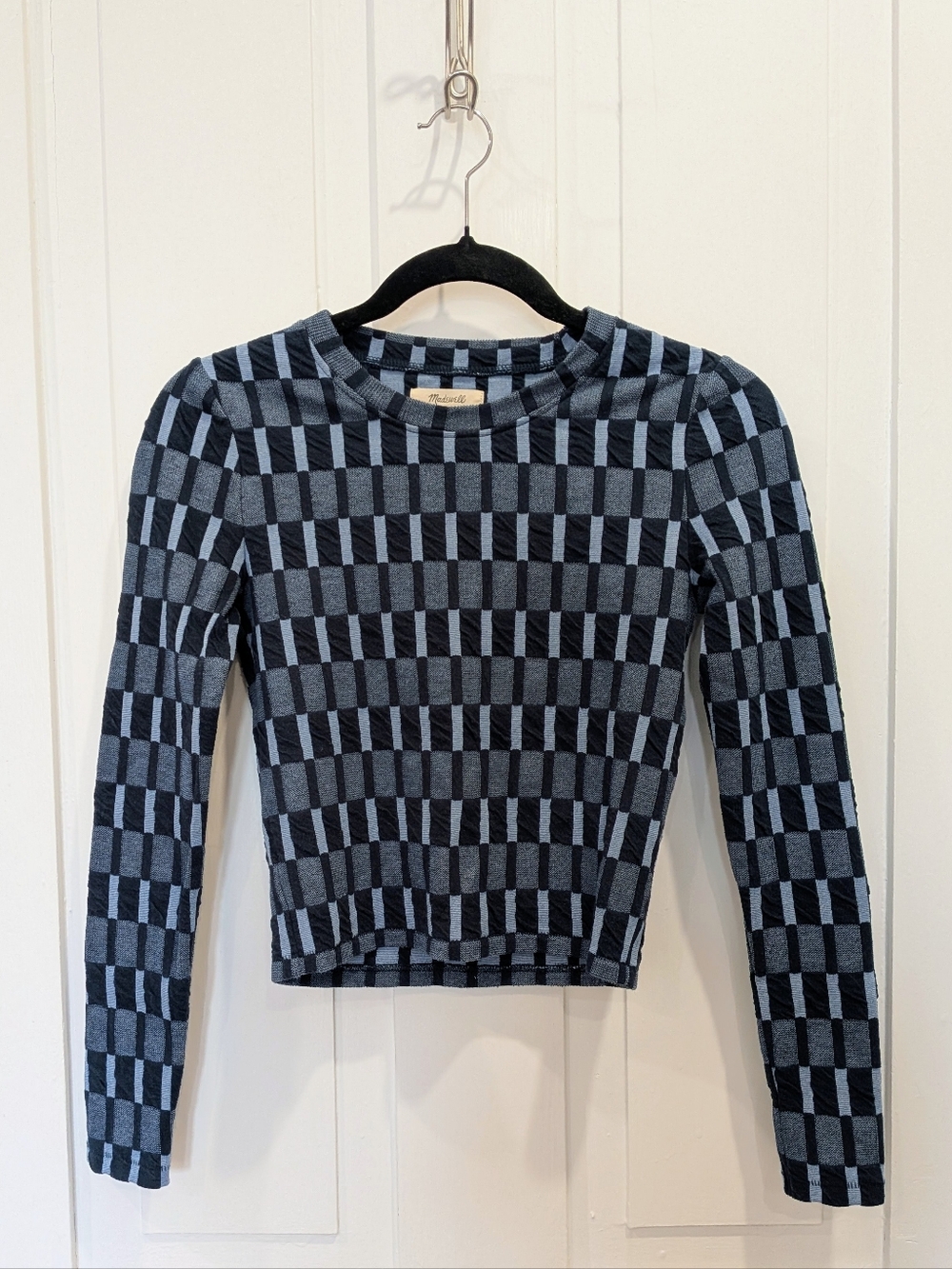 Madewell Patterned Long-Sleeve Crop Top | Xsmall